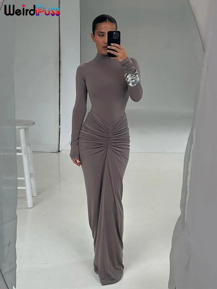 Weird Puss Ruched O Neck Slim Bodycon Dress