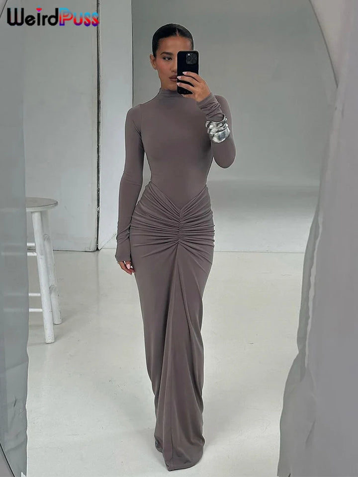 Weird Puss Ruched O Neck Slim Bodycon Dress