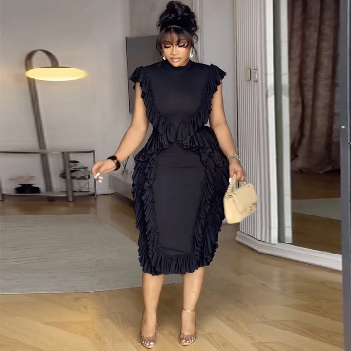 Elegant Women Summer Ruffles Bodycon Midi Dress