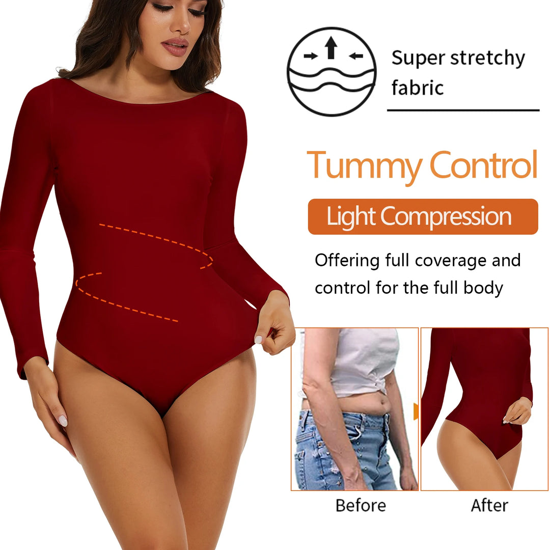 Womens Round Collar Elastic Bodysuit Shapewear