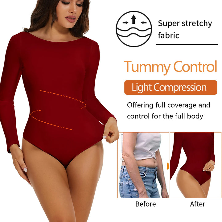Womens Round Collar Elastic Bodysuit Shapewear