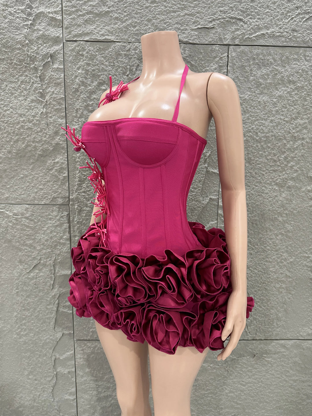 White Red Rose Strapless Bodycon Dress 2P