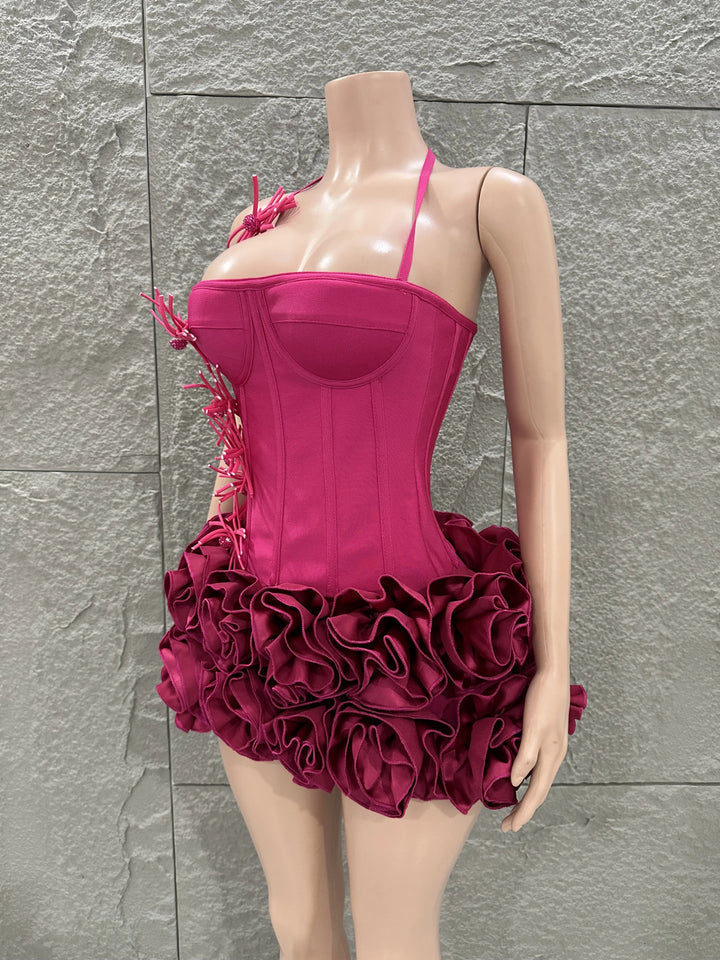 White Red Rose Strapless Bodycon Dress 2P