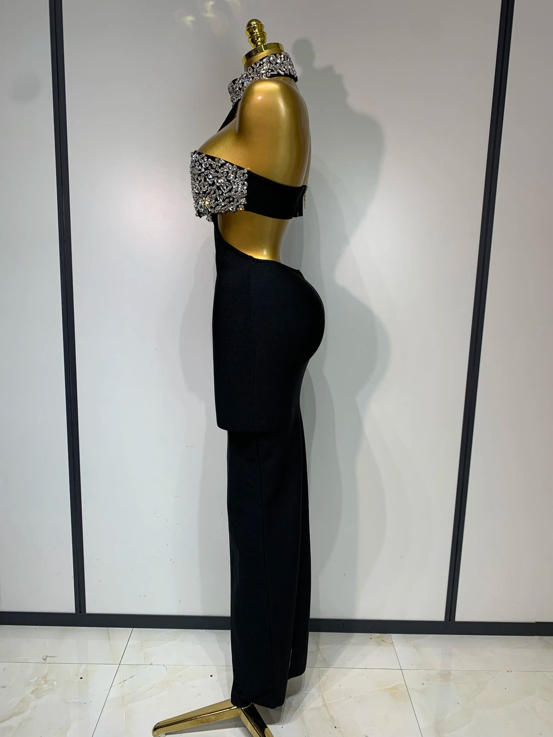 Women Backless Sparkly Crystal Bodycon Party Dress