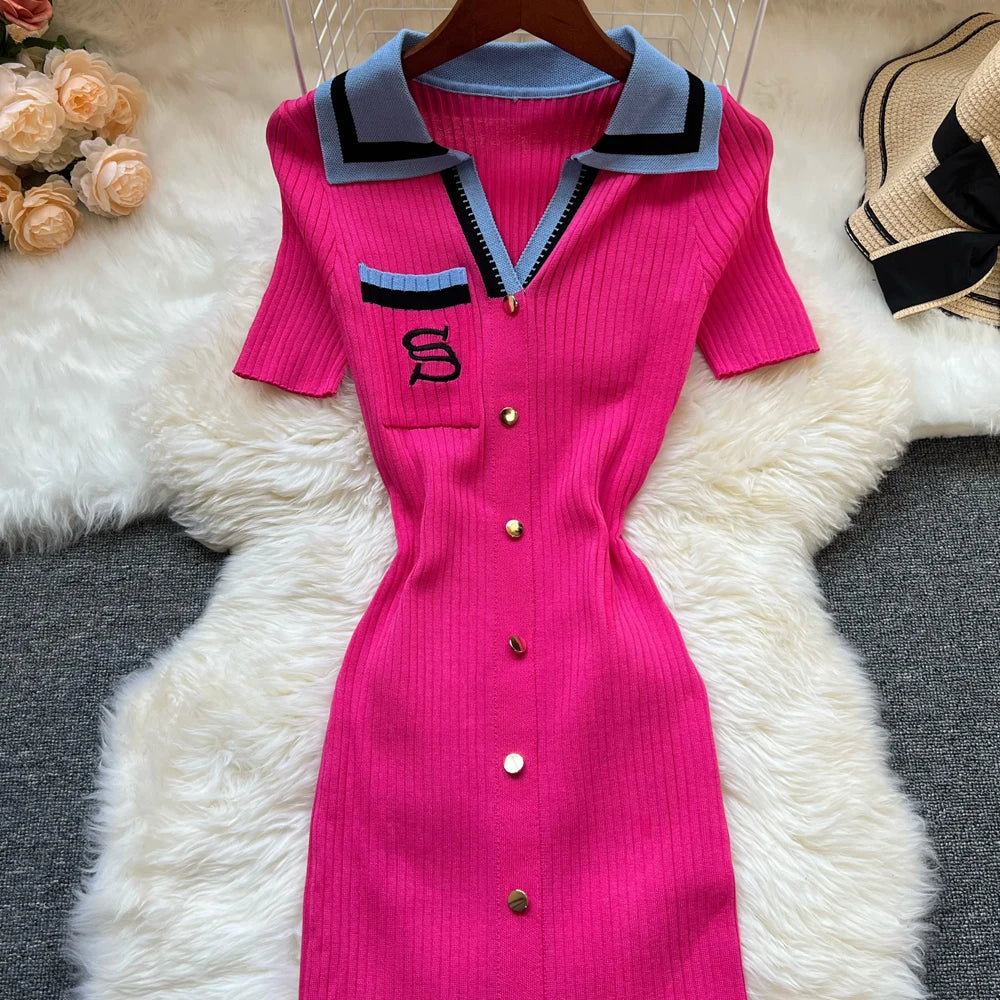 YuooMuoo Y2K Embroidered Knit Summer Dress Women