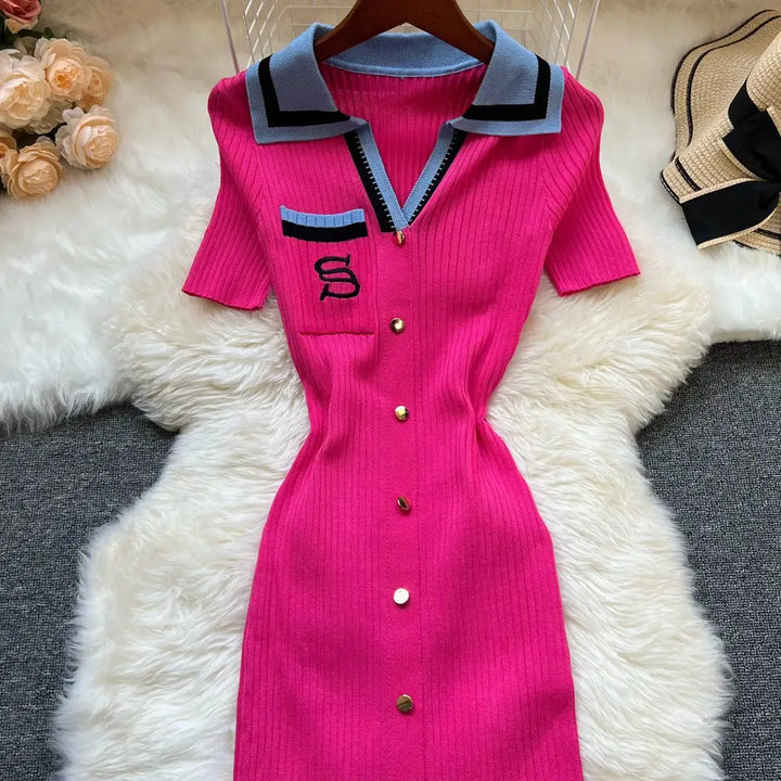 YuooMuoo Brand Fashion Summer Knitted Dress Women 2025 New Y2K Embroidery Long Bodycon Sweater Dress Streetwear Lady Vestidos