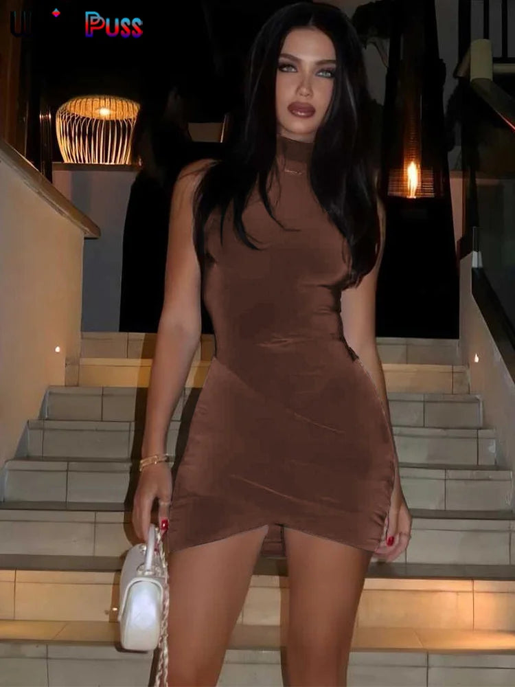 Weird Puss Cross Ruffles Mini Dress Slim Bodycon