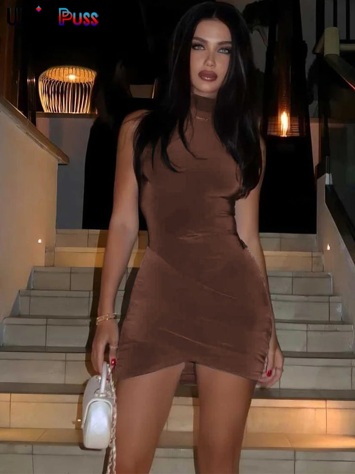 Weird Puss Cross Ruffles Mini Dress Slim Bodycon