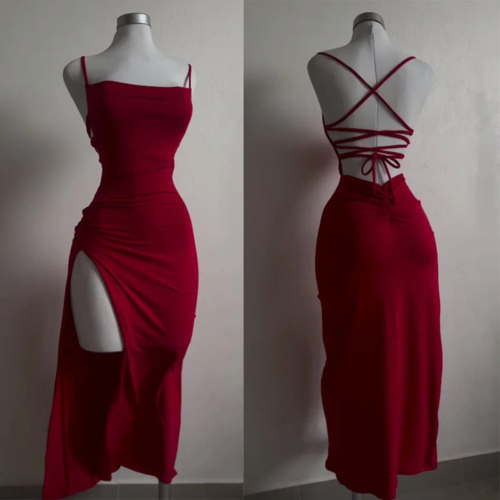 Backless Lace Up Bodycon Long Party Dress