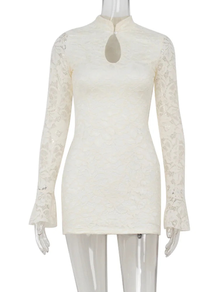 Sexy Lace Mini Dress Women Bodycon Turtleneck