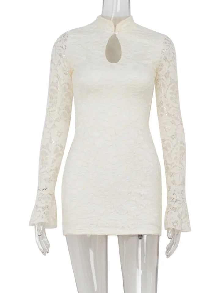 Sexy Lace Mini Dress Women Bodycon Turtleneck
