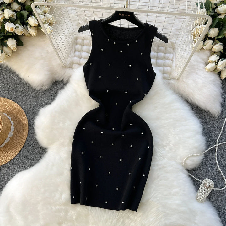 Beaded Knit Tank Dress For Women Bodycon Mini