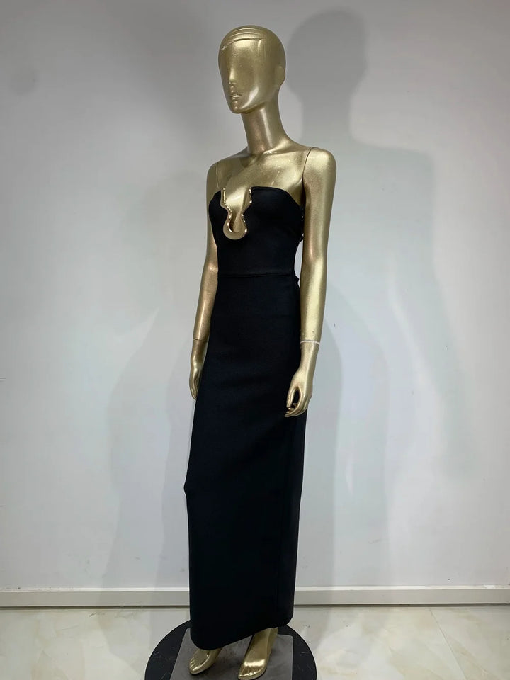 Laura Kors Black Knit Maxi Dress Slim Fit Stretchy