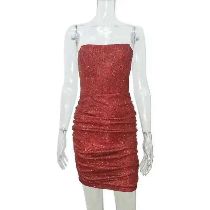 Giyu Black Glitter Strapless Bodycon Mini Dress