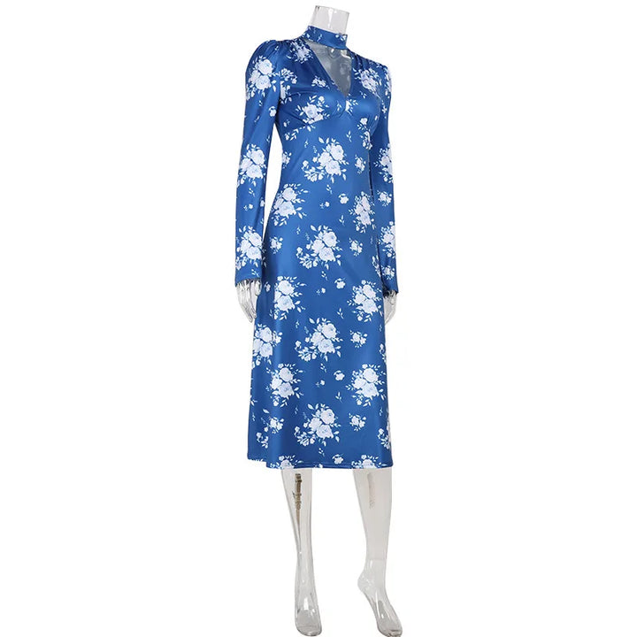Printed Bodycon Dress For Women V Neck Slim Fit