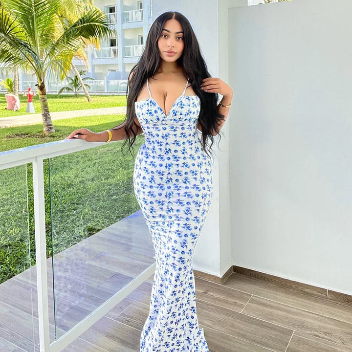 Hugcitar Floral Print Ankle Length Bodycon Long