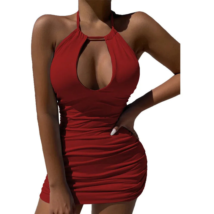 Trendy Summer Women Halter Dress With Bow Neck
