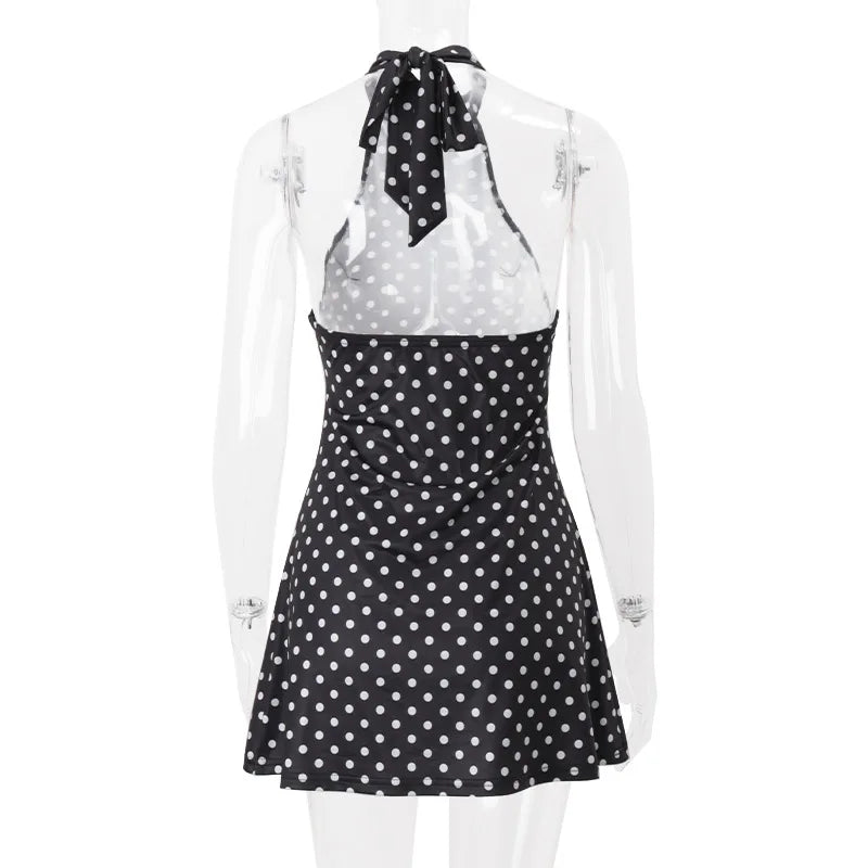 Limited Signature Dot Halter Backless Knit Evening