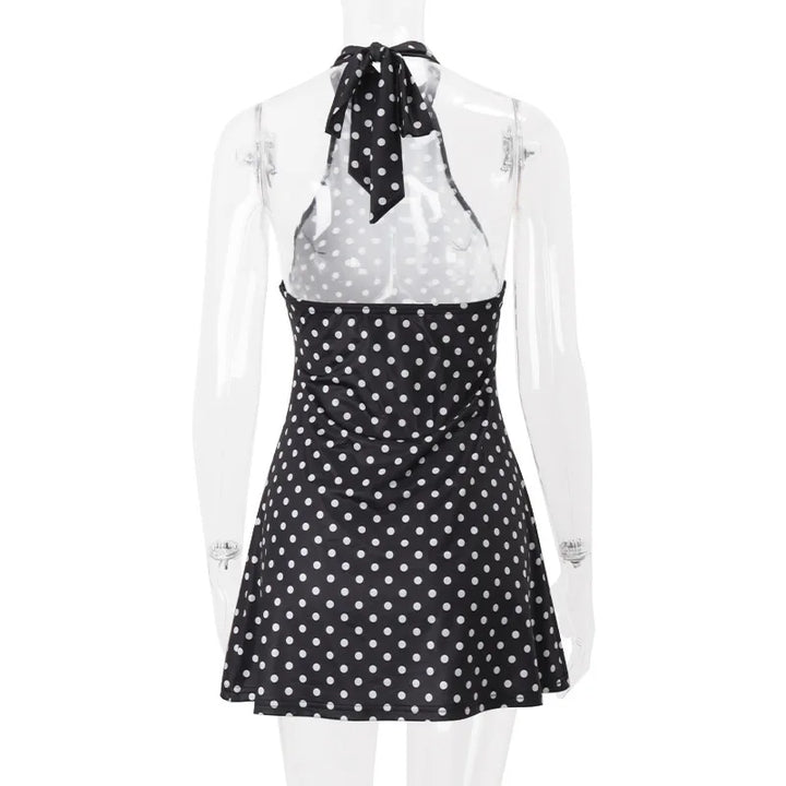 Limited Signature Dot Halter Backless Knit Evening
