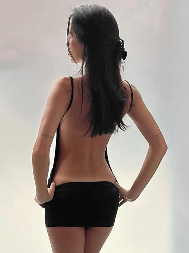 Backless Black Dress For Women Y2K Spaghetti Strap