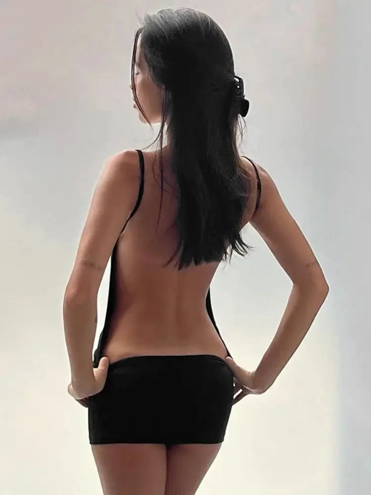 Backless Black Dress For Women Summer Clothing Y2k One Piece Sexi Night Dress Hot Club Outfits Spaghetti Strap Vestido Feminino