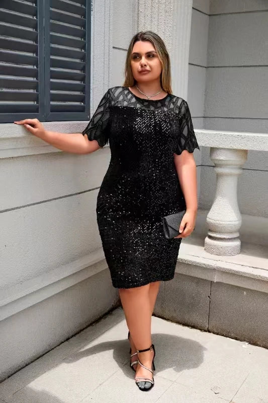 Elegant Plus Size Sequin Midi Dress For Women