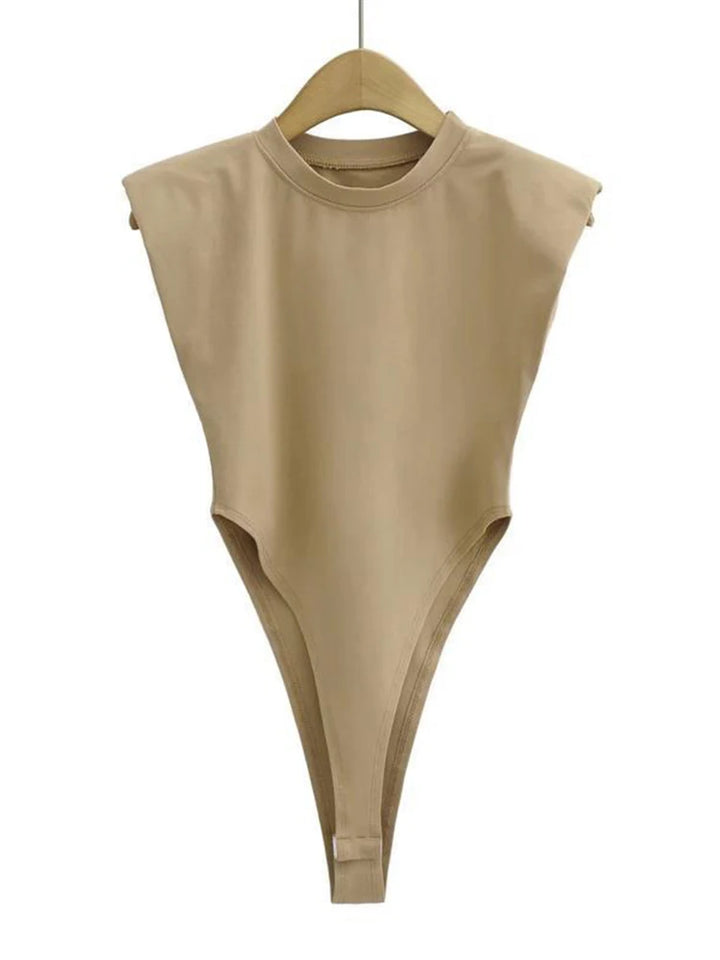 Sexy Women Bodysuit Padded Shoulders Sleeveless