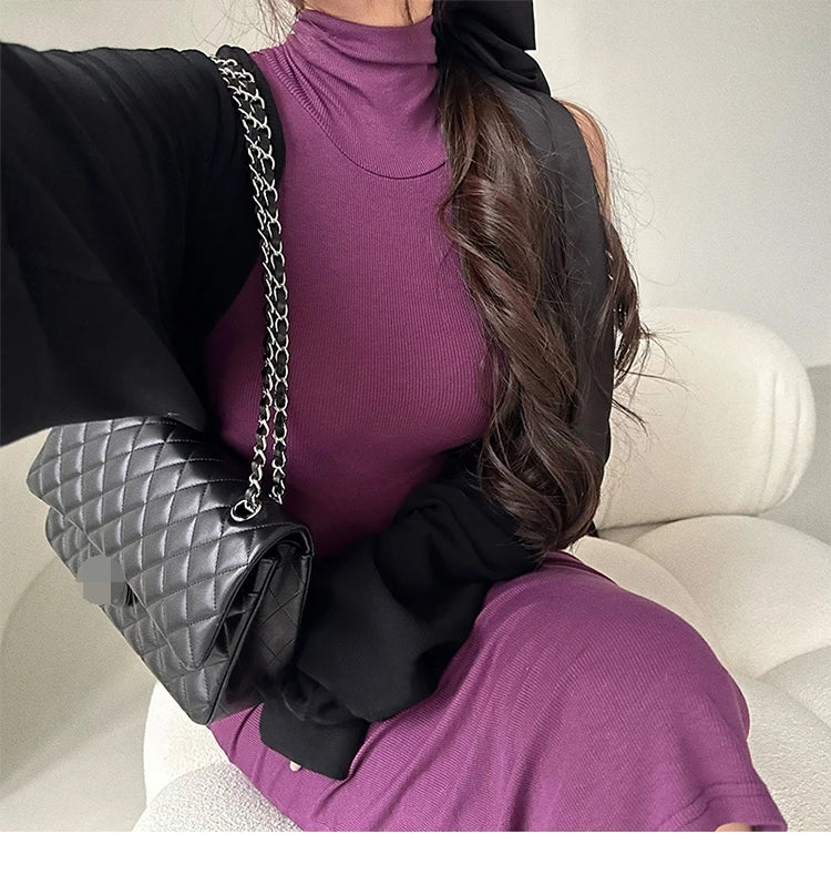Jeyongzoo Women Exclusive Red Turtleneck Knit Midi
