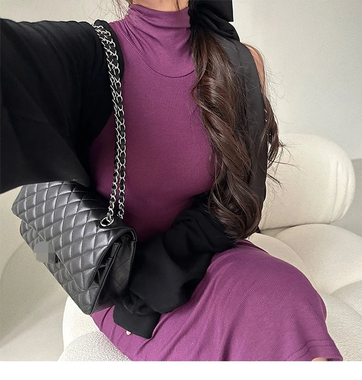 Jeyongzoo Women Exclusive Red Turtleneck Knit Midi