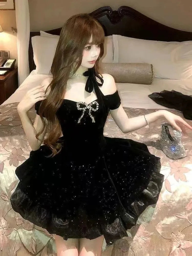 Yueyang Velvet Y2K Off Shoulder Mini Dress Private