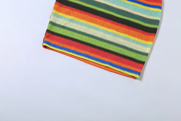 Luxurious Knit Stretch Stripe Halter Dress