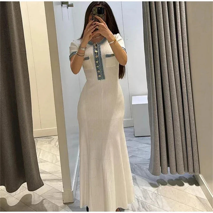 Women Premium Knit Contrast Maxi Dress For Office