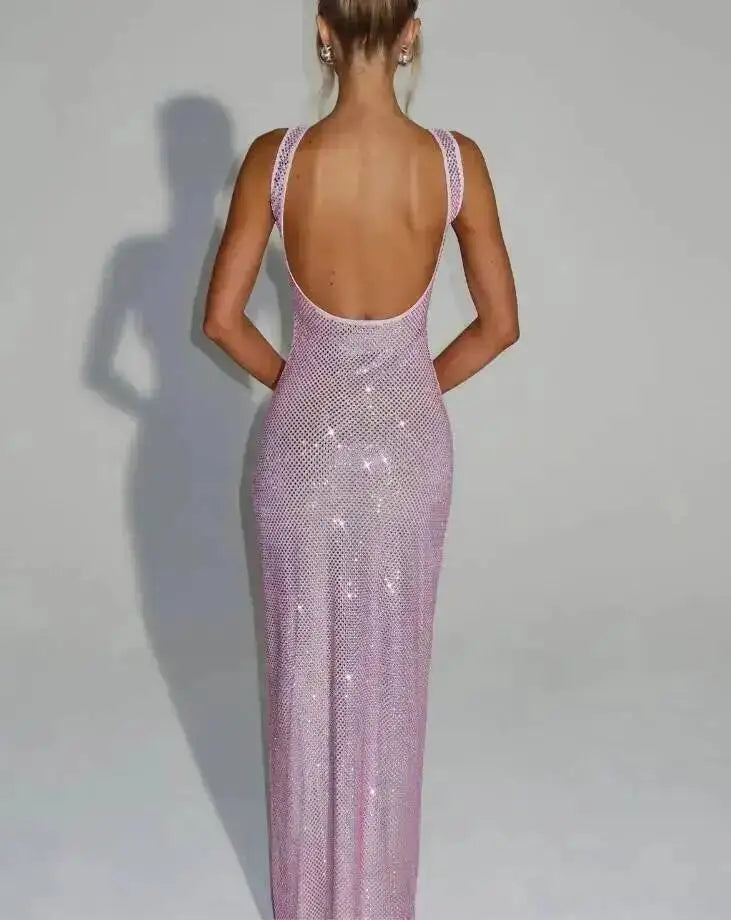 Sleeveless Sequined Mesh Maxi Dress Bodycon