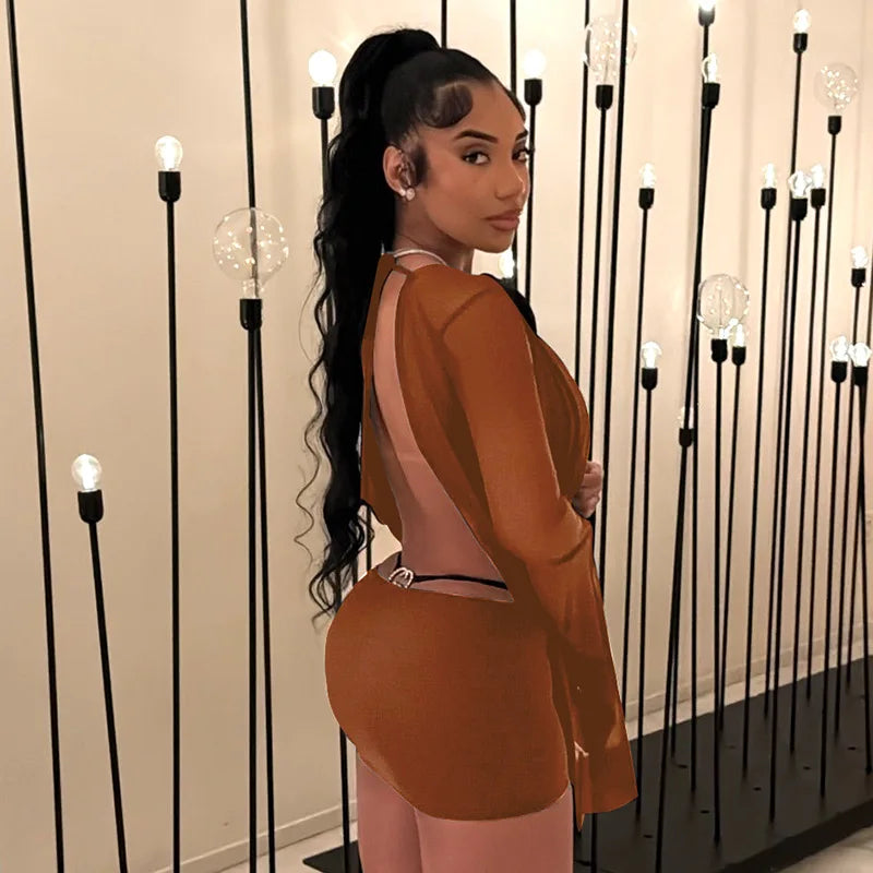 Fagadoer Mesh See Through Mini Bodycon Dress Women