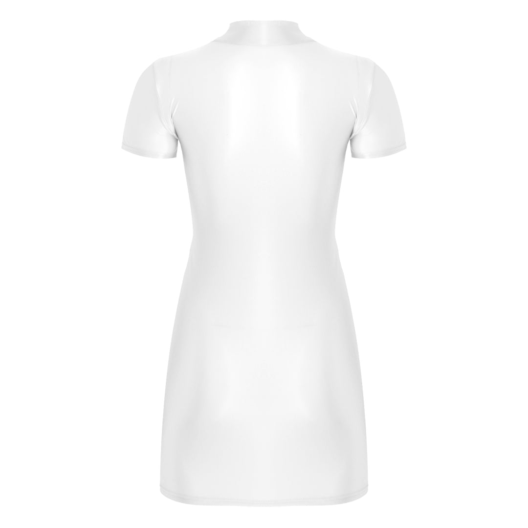 Signature Glossy Mock Neck Mini Dress For Tropical