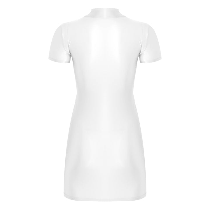 Signature Glossy Mock Neck Mini Dress For Tropical