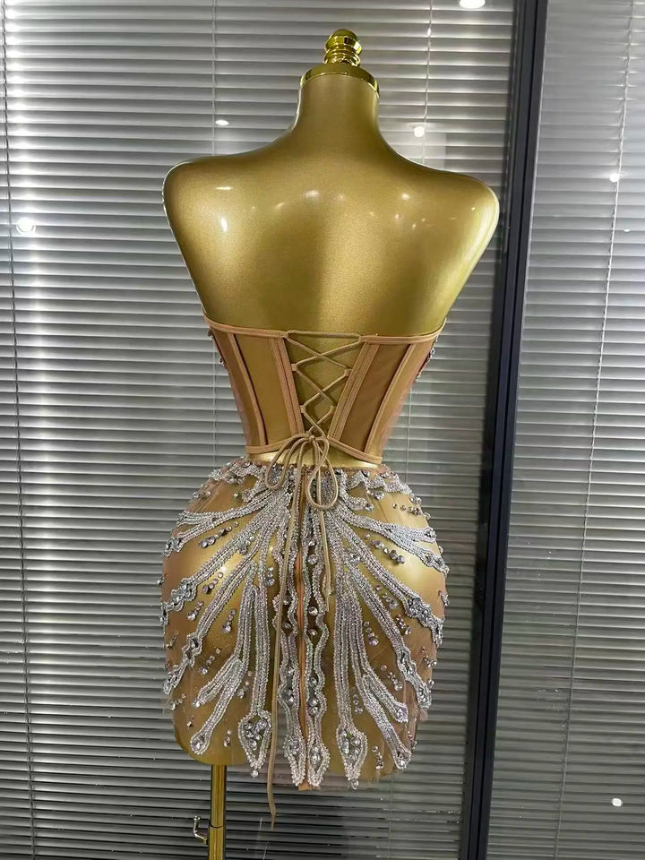 Sequins Women See Through Strapless Mesh Dress