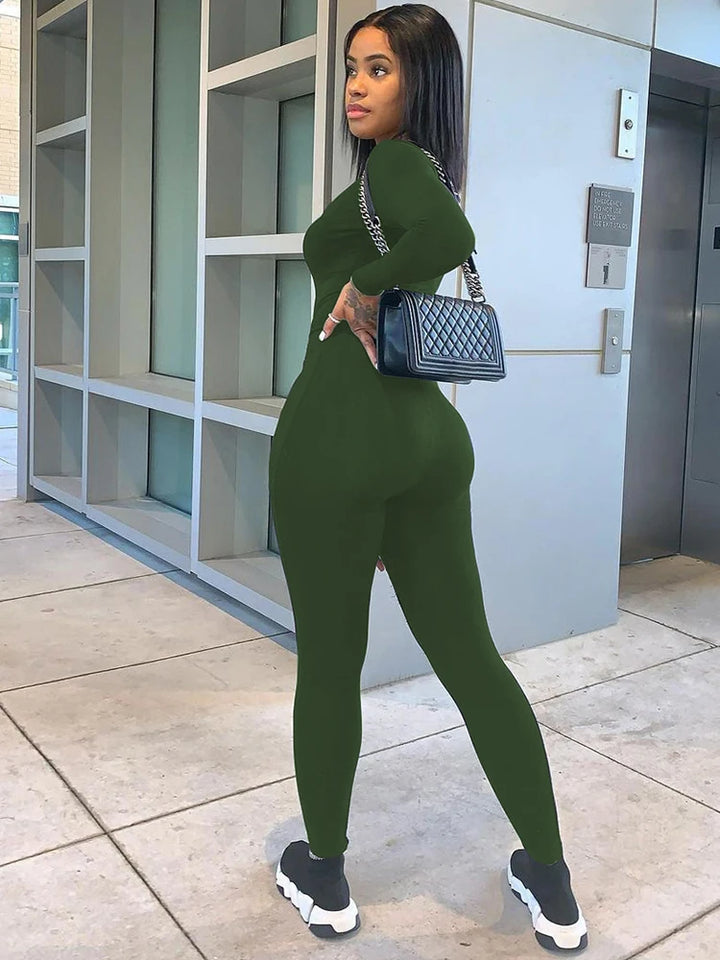 Slim Long Sleeve Knitted Jumpsuit For Women