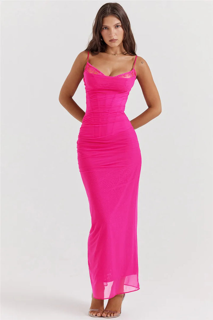 Elegant Backless Mozision Mesh Maxi Dress For