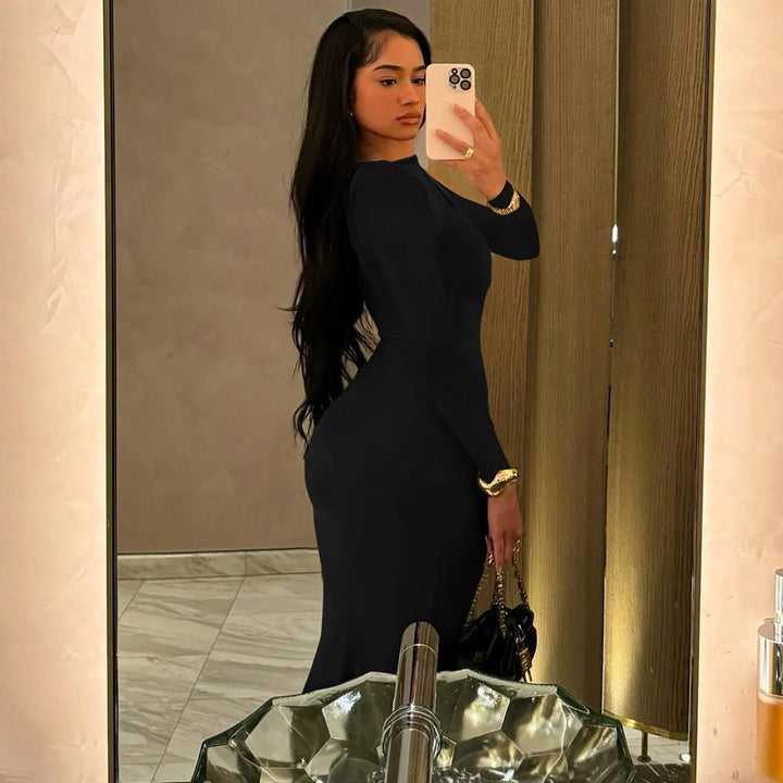 Hugcitar Premium Ruche Maxi Dress For Autumn