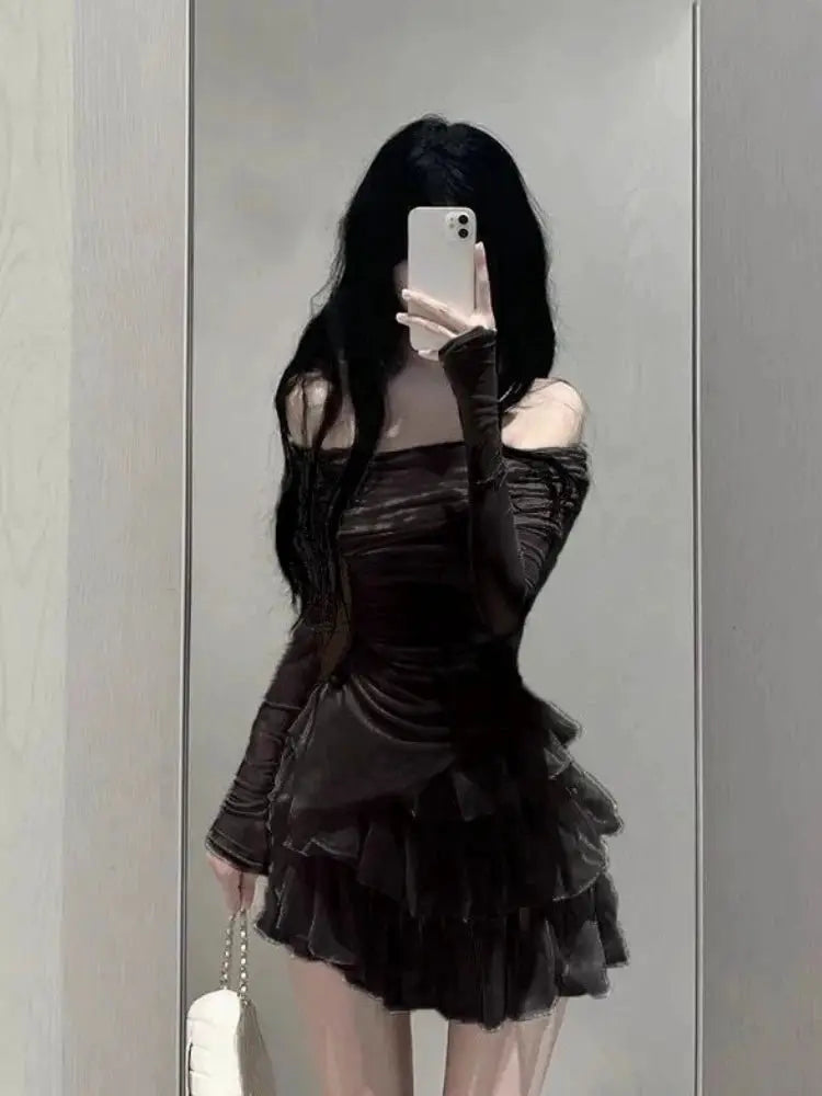 Summer Sexy 2 Piece Dress Set Women Elegant See Through Bodycon T-shirts + Lace Slim Strap Dress 2000s American Vintage Suits