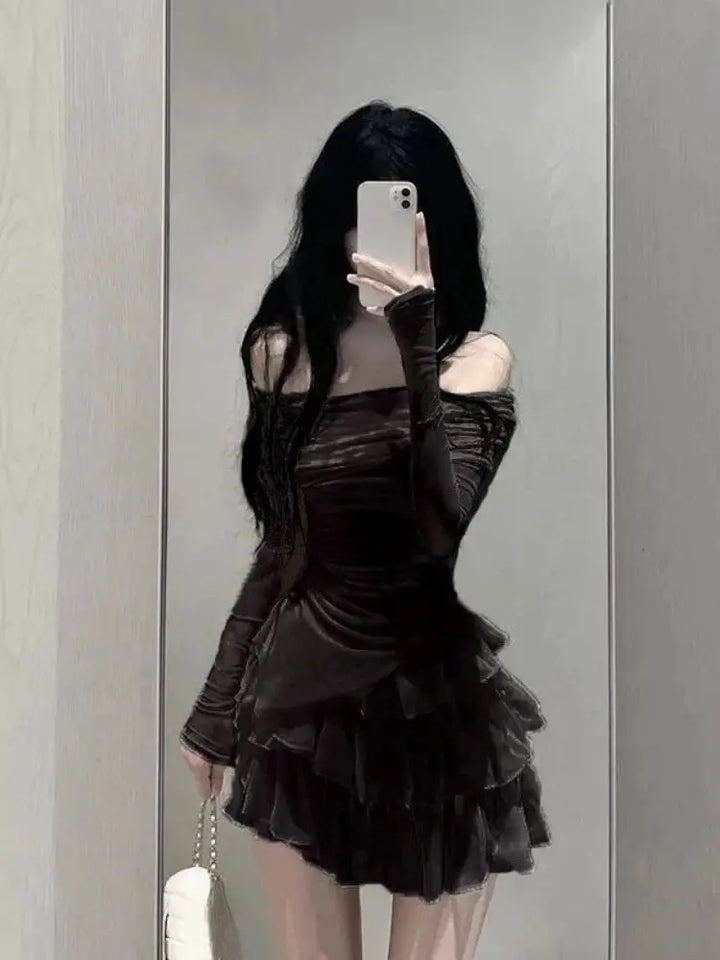 Summer Sexy 2 Piece Dress Set Women Elegant See Through Bodycon T-shirts + Lace Slim Strap Dress 2000s American Vintage Suits