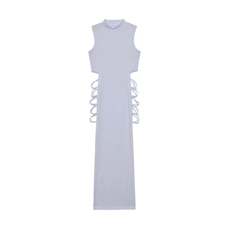 Criss Cross Cut Out Bodycon Dress Mock Neck