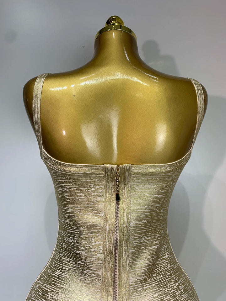 Luxury Gold Bodycon Dress For Elegant Evening