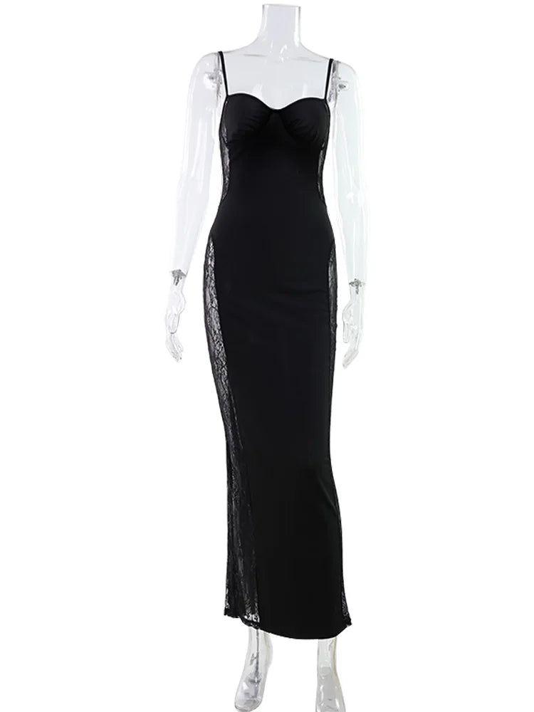 Elegant Patchwork Lace Sheath Dress With Straps
