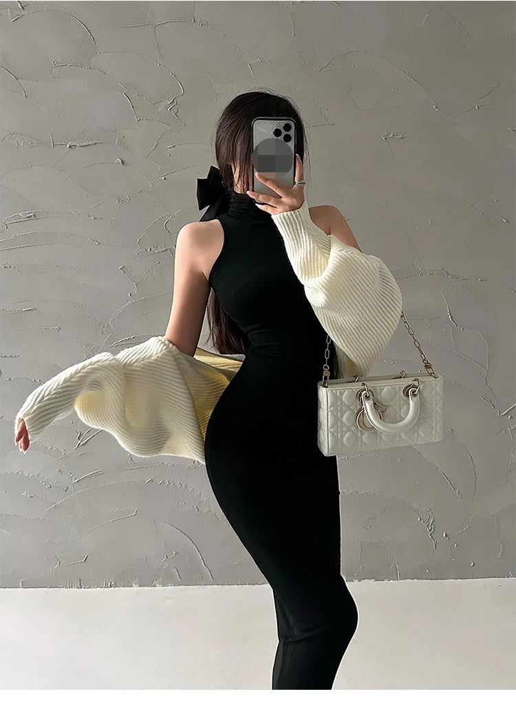 Jeyongzoo Women Exclusive Red Turtleneck Knit Midi