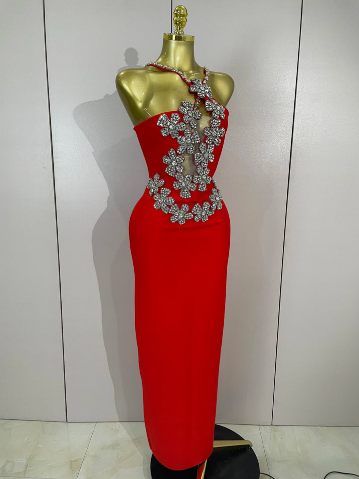 White Sparkly Crystal Diamond Backless Bodycon