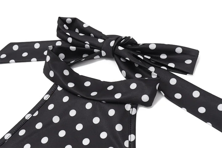 Limited Signature Dot Halter Backless Knit Evening