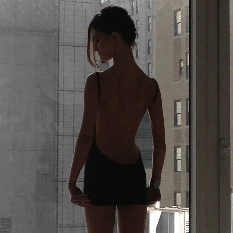 Backless Black Dress For Women Summer Clothing Y2k One Piece Sexi Night Dress Hot Club Outfits Spaghetti Strap Vestido Feminino