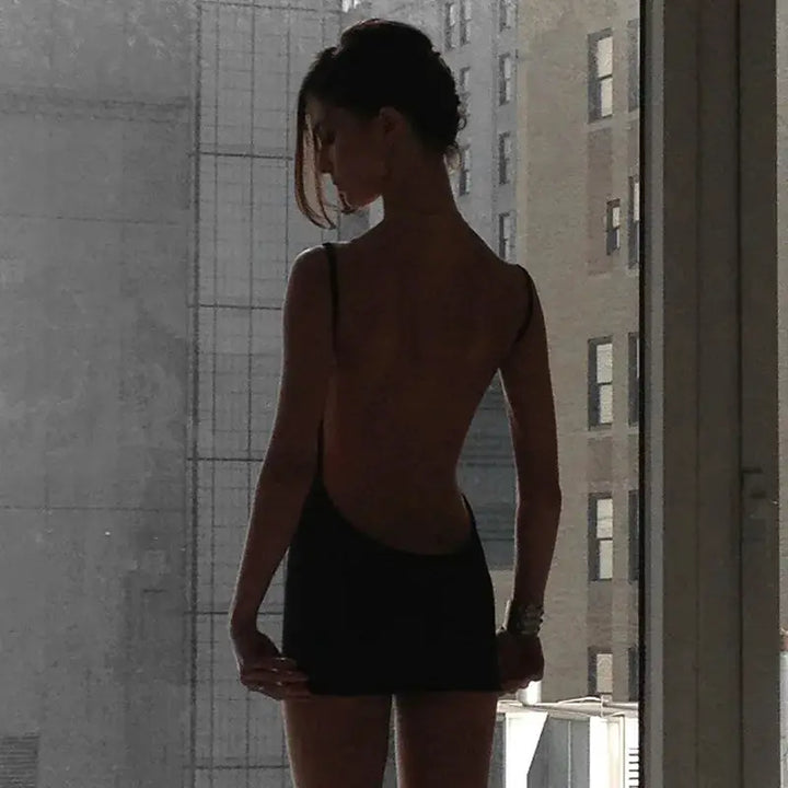 Backless Black Dress For Women Summer Clothing Y2k One Piece Sexi Night Dress Hot Club Outfits Spaghetti Strap Vestido Feminino
